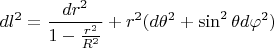 $$dl^2=\frac{dr^2}{1-\frac{r^2}{R^2}}+r^2(d\theta^2+\sin^2\theta d\varphi^2)$$