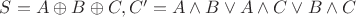 $S = A\oplus B\oplus C, C' = A\wedge B\vee A\wedge C\vee B\wedge C$