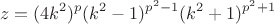 $$
z=(4k^2)^{p}(k^2-1)^{p^2-1}(k^2+1)^{p^2+1}
$$