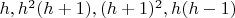 $h, h^2(h+1), (h+1)^2, h(h-1)$