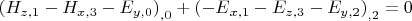 ${{({H_{z,1}} - {H_{x,3}} - {E_{y,0}})}_{,0}} + {{({{-E}_{x,1}} - {E_{z,3}} - {E_{y,2}})}_{,2}} = 0$