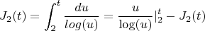 $$J_2(t)=\int_2^t \frac {du} {log(u)}=\frac {u} {\log(u)}|_2^t-J_2(t)$$