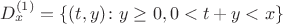 $D_x^{(1)}=\{(t,y)\colon y\geq0, 0<t+y<x\}$