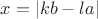 $x = |kb - la|$