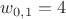 $w_{0,1}=4$