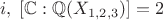$$i ,\; [\mathbb{C} :\mathbb{Q}(X_{1,2,3})]=2$$