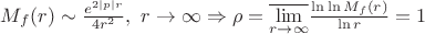 $M_f(r)\sim \frac{e^{2|p|r}}{4r^2},\ r\rightarrow\infty\Rightarrow \rho=\overline{\lim\limits_{r\rightarrow\infty}}\frac{\ln\ln M_f(r)}{\ln r}=1$
