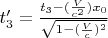 $t_3'=\frac{t_3-(\frac{V}{c^2})x_0}{\sqrt{1-(\frac{V}{c})^2}}$