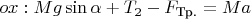 $ox: Mg\sin\alpha + T_2 - F_\text{Tp.}= Ma$