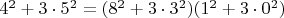 $4^2+3\cdot 5^2=(8^2+3\cdot 3^2)(1^2+3\cdot 0^2)$