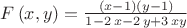 $F \left( x,y \right) ={\frac { \left( x-1 \right)  \left( y-1 \right) 
}{1-2\,x-2\,y+3\,xy}}
$
