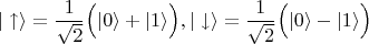 $$|\uparrow\rangle=\frac{1}{\sqrt{2}}\Bigl(|0\rangle+|1\rangle\Bigr),|\downarrow\rangle=\frac{1}{\sqrt{2}}\Bigl(|0\rangle-|1\rangle\Bigr)$$