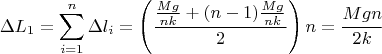 $$\Delta L_1 = \sum \limits_{i=1}^n \Delta l_i = \left(\frac {\frac {Mg}{nk} + (n-1)\frac {Mg}{nk}}{2} \right)n = \frac {Mgn}{2k}$$