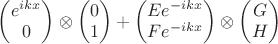 $
\begin{pmatrix}
 e^{ikx}\\
0
\end{pmatrix} \otimes \begin{pmatrix}
0\\
1
\end{pmatrix}
+
\begin{pmatrix}
 E e^{-ikx}\\
F e^{-ikx}
\end{pmatrix} \otimes \begin{pmatrix}
G\\
H
\end{pmatrix} $