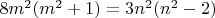 $8m^2(m^2+1) = 3n^2(n^2-2)$