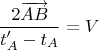 $$\frac{2\overrightarrow{AB}}{t'_A-t_A}=V$$