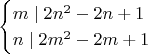 $$\begin{cases}
m\mid 2n^2-2n+1\\
n\mid 2m^2-2m+1
\end{cases}$$