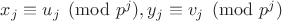 $x_j \equiv u_j \pmod{p^j}, y_j \equiv v_j \pmod{p^j}$