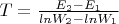 $T=\frac {E_2-E_1}{ln{W_2}-ln{W_1}}$