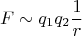 $$F\sim q_1q_2\frac{1}{r}$$
