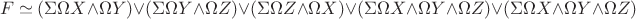 $$F \simeq (\Sigma \Omega X \wedge \Omega Y) \vee (\Sigma \Omega Y \wedge \Omega Z)\vee(\Sigma \Omega Z \wedge \Omega X) \vee (\Sigma \Omega X \wedge \Omega Y \wedge \Omega Z) \vee (\Sigma \Omega X \wedge \Omega Y \wedge \Omega Z) $$