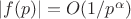 $ |f(p)| = O(1/p^{\alpha}) $