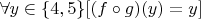 $\forall y \in \{ 4,5 \} [ (f \circ g)(y) = y ]$