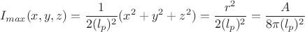 $$I_{max}(x,y,z)=\frac{1}{2(l_{p})^2}(x^2}+y^2+z^2)=\frac{r^2}{2(l_{p})^2}=\frac{A}{8\pi(l_{p})^2}$$