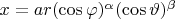 $x = ar(\cos\varphi)^\alpha(\cos\vartheta)^\beta$