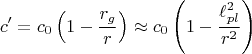 $$c'=c_0\left (1-\frac{r_g}{r}\right)\approx c_0\left (1-\frac{\ell^2_{pl}}{r^2}\right)$$