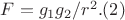 $F = g_1g_2/r^2.     (2) $