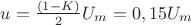 $u=\frac{(1-K)}{2}U_m=0,15U_m$