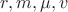 $r,m,\mu,v$ $r,m,\mu,v$