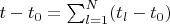 $t-t_0=\sum_{l=1}^{N}(t_l-t_0)$