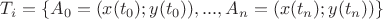 $\[
T_i  = \{ A_0  = (x(t_0 );y(t_0 )),...,A_n  = (x(t_n );y(t_n ))\} 
\]
$
