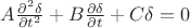 $A\frac{\partial^2\delta}{\partial t^2} + B\frac{\partial\delta}{\partial t} + C\delta = 0 $