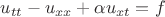 $u_{tt} - u_{xx} + \alpha u_{xt} = f$
