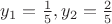 $y_1 = \frac{1}{5}, y_2 = \frac{2}{5}$