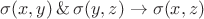 $\sigma(x,y)\,\&\,\sigma(y,z)\to\sigma(x,z)$