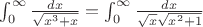 $\int_{0}^{\infty}{\frac{dx}{\sqrt{x^3 + x}}} = \int_{0}^{\infty}{\frac{dx}{\sqrt{x}\sqrt{x^2 + 1}}}$