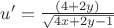 $u'=\frac{(4+2y)}{\sqrt{4x+2y-1}}$