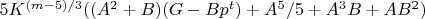 $5K^{(m-5)/3}((A^2+B)(G-Bp^{t})+A^5/5 +A^3B+AB^2)$