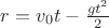 $r={ v }_{ 0 }t-\frac { g{ t }^{ 2 } }{ 2 } $