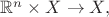 $\mathbb{R}^n\times X\to X,$