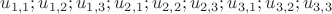 $u_{1,1} ; u_{1,2}; u_{1,3}; u_{2,1}; u_{2,2}; u_{2,3}; u_{3,1}; u_{3,2}; u_{3,3}$