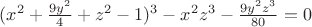 $(x^2+\frac{9y^2}{4} + z^2-1)^3-x^2z^3-\frac{9y^2z^3}{80}=0$