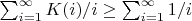 $\sum_{i=1}^{\infty}{K(i)/i} \geq \sum_{i=1}^{\infty}{1/i}$