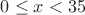 ${0}\le{x}<{35}$