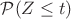 $\mathcal{P}(Z\leq t)$