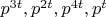 $p^{3 t}, p^{2 t}, p^{4 t}, p^{t}$
